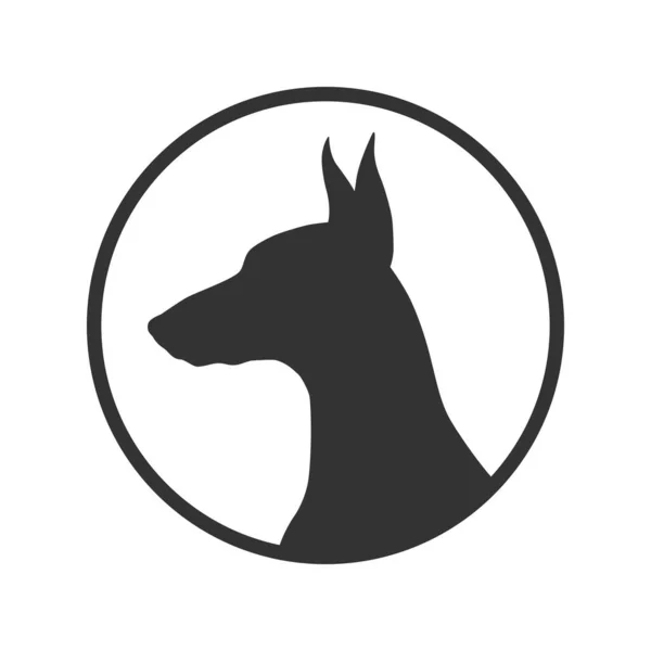 Hundegrafik Ikone Dobermann Schild Kreis Isoliert Auf Weißem Hintergrund Hundezucht — Stockvektor