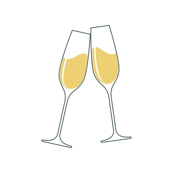 Clink Glazen Champagne Grafisch Pictogram Proost Met Twee Champagneglazen Een — Stockvector