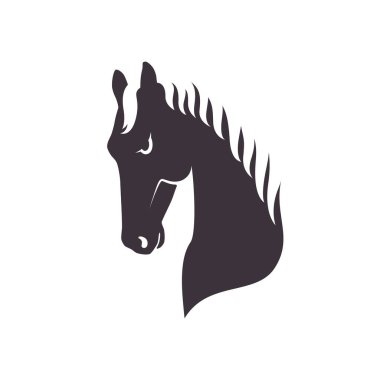 Baş at grafik ikonu. Beyaz arka planda izole edilmiş at kafası işareti. Vektör illüstrasyonu