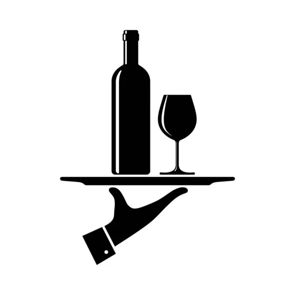 Servieren Wein Grafik Ikone Handkellner Serviert Wein Auf Tablett Schild — Stockvektor