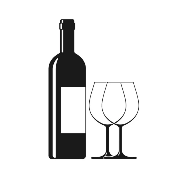 Eine Flasche Wein Und Zwei Glas Grafisches Zeichen Verkostung Oder — Stockvektor