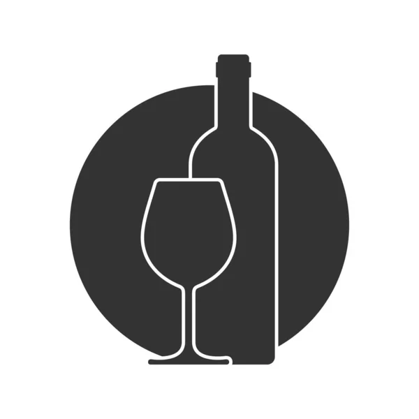 ワインボトルとガラスのグラフィックアイコン 白の背景に隔離された円内のワイン生産記号 ベクターイラスト — ストックベクタ