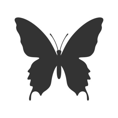 Kelebek grafik simgesi. Beyaz arka planda izole edilmiş tropik kelebek işareti. Vektör illüstrasyonu