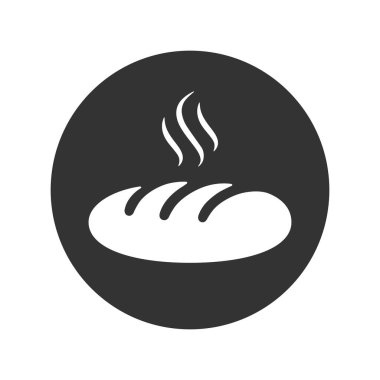 Sıcak somun grafik ikonu. Beyaz arka planda izole edilmiş çemberde bir somun ekmek izi var. Fırın sembolü. Vektör illüstrasyonu