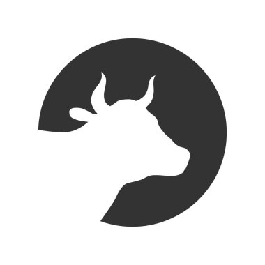 İnek grafik simgesi. Sığır sembolü. Beyaz arka planda izole edilmiş çemberdeki inek kafası işareti. Vektör illüstrasyonu