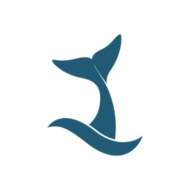 Deniz dalgası grafik ikonunda balina. Beyaz arka planda kuyruk balinası işareti var. Deniz yaşamı sembolü. Logo. Vektör illüstrasyonu