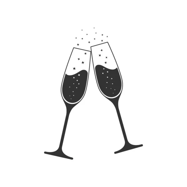 Clink Copas Icono Gráfico Champán Saludos Con Dos Copas Champán — Vector de stock