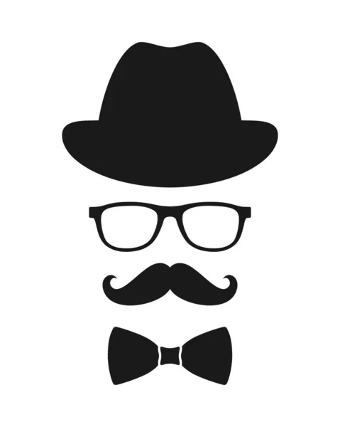 Hipster Stílusú Grafikus Tartozék Készlet Kalap Szemüveg Bajusz Csokornyakkendő Táblák — Stock Vector