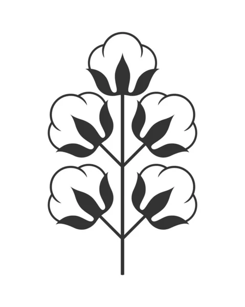 Κλάδος Από Βαμβακερό Γραφικό Εικονίδιο Βαμβακερό Φυτό Σήμα Απομονώνονται Λευκό — Διανυσματικό Αρχείο