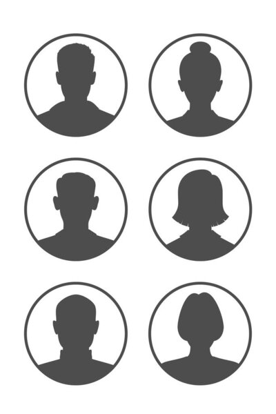Mens and womens avatars set. Male and female silhouettes. Profiles abstract people. Unknown or anonymous persons. Vector illustration