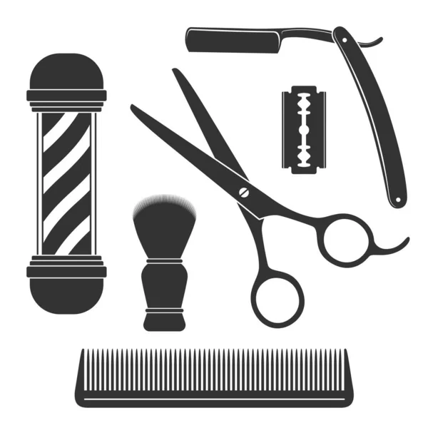 Barbershop Symbole Grafiksymbolset Für Friseurwerkzeuge Schere Rasiermesser Kamm Rasierpinsel Klinge — Stockvektor