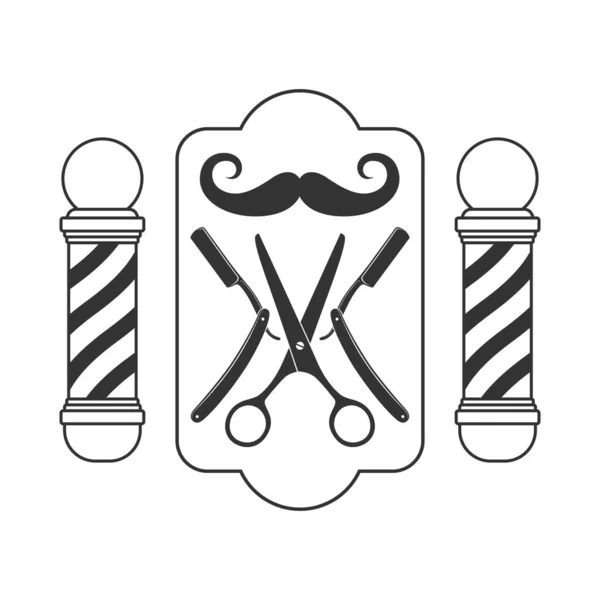 Barbeiro Modelo Logotipo Loja Moustache Ferramentas Barbeiro Sinal Gráfico Isolado —  Vetores de Stock