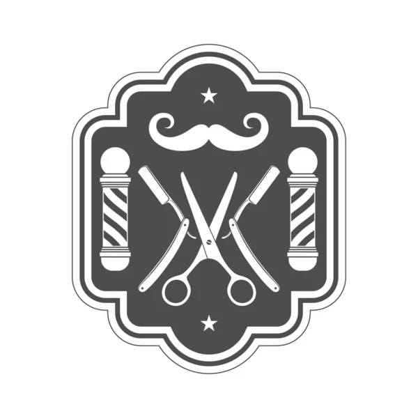 Szablon Logo Zakładu Fryzjerskiego Wąsy Narzędzia Fryzjerskie Znak Graficzny Izolowany — Wektor stockowy
