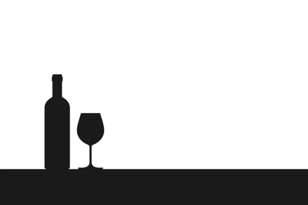 Weinflasche Und Weinglassilhouette Auf Dem Tisch Symbolverkostung Oder Präsentation Von — Stockvektor