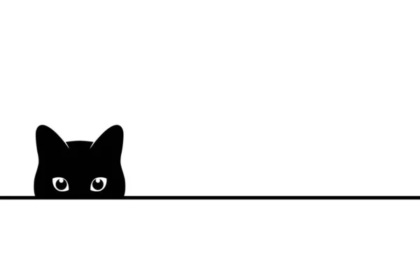 Gato Espiándote Gato Negro Mirando Desde Debajo Superficie Símbolo Mascota — Vector de stock