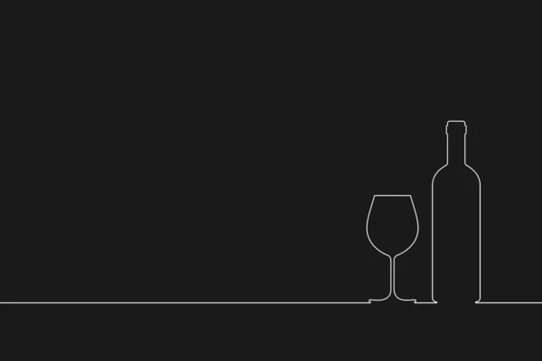 Bouteille Vin Verre Vin Contour Sur Table Dégustation Symboles Présentation — Image vectorielle