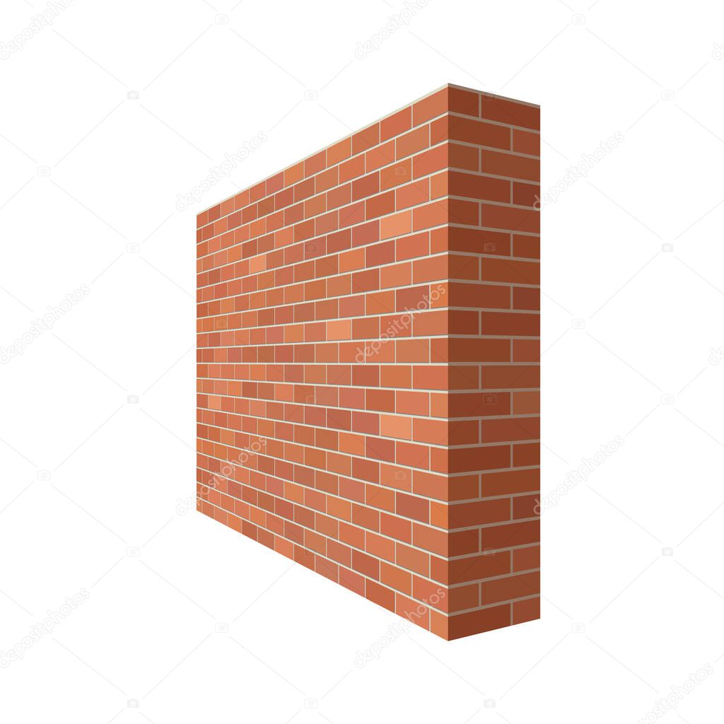 Brick wall in the perspective. Brick wall 3D vector  illustration isolated on white background