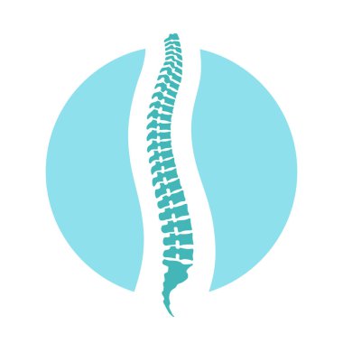 Omurga insan grafik ikonu. Beyaz arka planda izole edilmiş çemberdeki omurga işareti. Logo. Vektör illüstrasyonu 