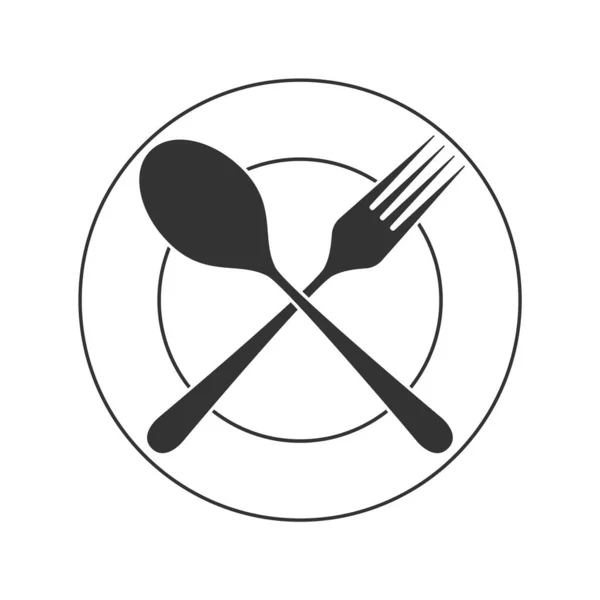 Cuillère Croisée Fourchette Sur Assiette Image Isolée Sur Fond Blanc — Image vectorielle