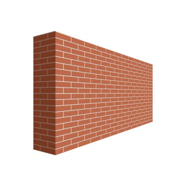 Bakış açısına göre tuğla duvar. Tuğla duvar 3D vektör illüstrasyonu beyaz arkaplanda izole edildi