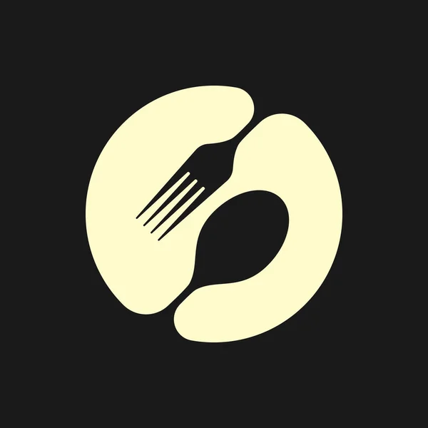 Cuillère Fourchette Sur Assiette Panneau Couvert Isolé Sur Fond Noir — Image vectorielle