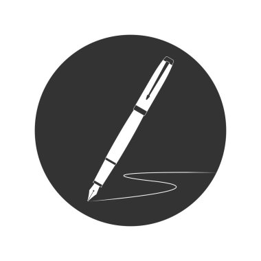 Mürekkep kalem grafik simgesi. Beyaz arkaplanda izole edilmiş çemberdeki mürekkep ucu işareti. Dolma kalem sembolü. Vektör illüstrasyonu
