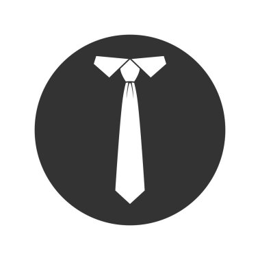 Boyunbağı siyah grafik ikonu. Düz dizaynlı beyaz arkaplanda izole edilmiş çemberdeki boyunbağı işareti. Vektör illüstrasyonu