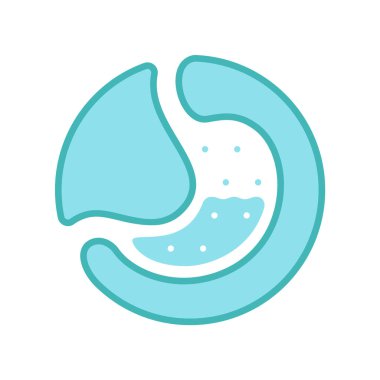 Mide ikonu. Beyaz arka planda izole edilmiş çemberdeki insan midesi işareti. Vektör illüstrasyonu