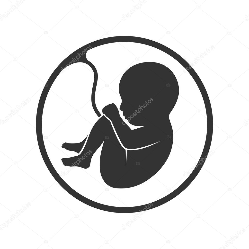 Fetus graphic icon. Embryo human sign in the circle isolated on white background. Vector illustration