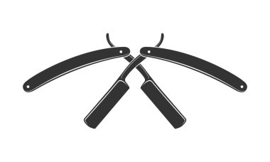 Çapraz ustura simgesi. Beyaz arka planda izole edilmiş grafik işareti traş etmek için düz jiletler. Berber dükkanı logosu şablonu. Vektör illüstrasyonu