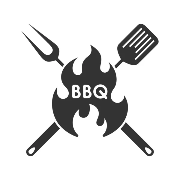 Barbecue Embleem Grafisch Ontwerp Template Overgestoken Barbecue Gereedschap Vlambord Geïsoleerd — Stockvector
