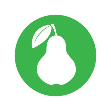 Armut grafik simgesi. Beyaz arka planda izole edilmiş çemberde armut işareti. Vektör illüstrasyonu