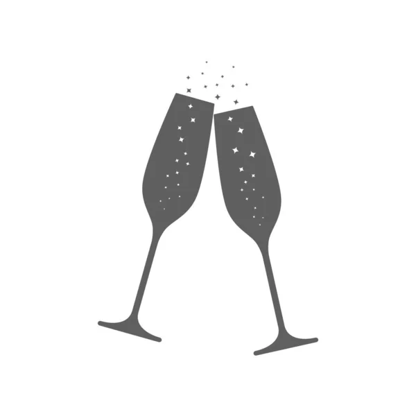 Klappergläser Champagner Ikone Zwei Sektgläser Signalisieren Isoliert Auf Weißem Hintergrund — Stockvektor