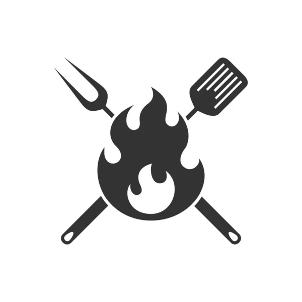 Modèle Conception Graphique Emblème Barbecue Outils Barbecue Croisés Panneau Flamme — Image vectorielle