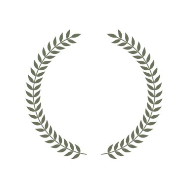 Laurel çelenk ikonu. Defne dallarından yapılmış bir amblem. Laurel yüksek kaliteli zeytin bitkilerinin sembolünü bırakıyor. Beyaz arka planda izole edilmiş işaret. Vektör illüstrasyonu