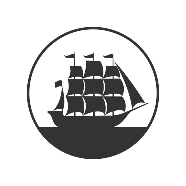 Símbolo Gráfico Del Barco Vela Barco Náutico Círculo Signo Aislado — Vector de stock
