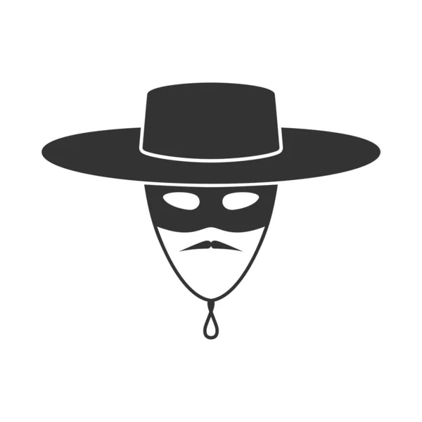 Zorro Maske Grafische Ikone Hut Maske Und Schnurrbart Isoliert Auf — Stockvektor