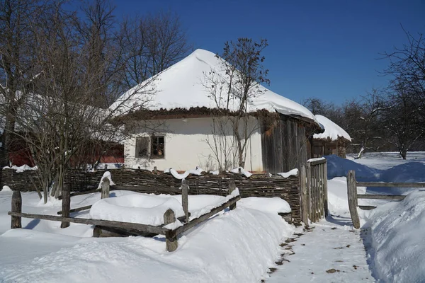 Magnifique Paysage Hiver Avec Des Maisons Bois Village Hiver Arbres — Photo