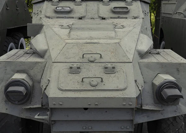 Fragment Armure Frontale Véhicule Blindé Transport Troupes Muni Éléments Calandre — Photo