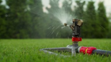 Çimleri sulayan otomatik fıskiyelere yakın çekim