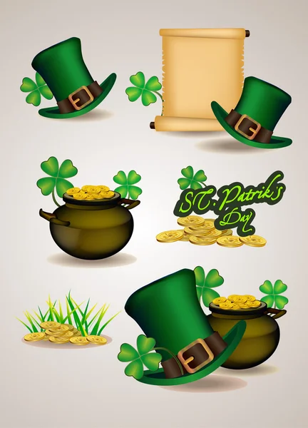 Conjunto de símbolos del Día de San Patricio. Ilustración vectorial — Vector de stock