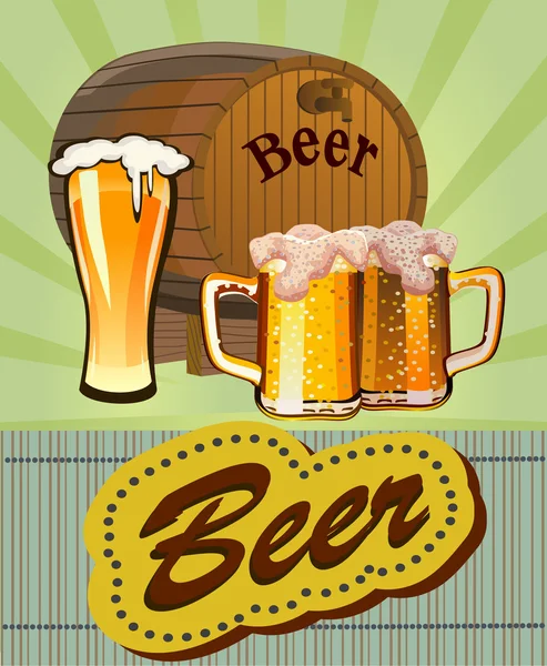 Verre de bière avec mousse et poisson — Image vectorielle