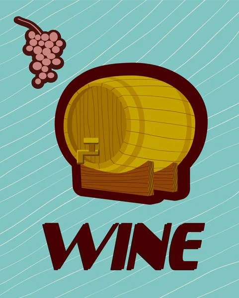 Baner z beczki, wino w butelkach i okulary — Wektor stockowy