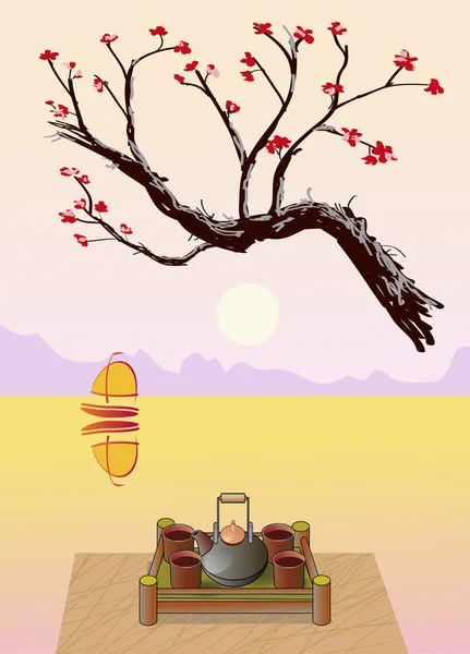 Sakura . Tea ceremony.Menu — Stock Vector