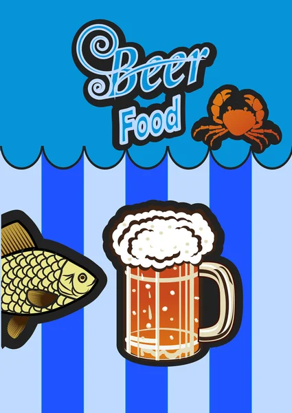 Glass of beer with foam and fish — Stock Vector