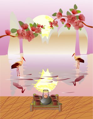 çay töreni oryantal manzara arka plan üzerinde