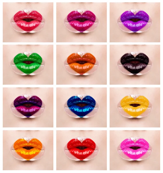 Renkli kalp aşk dudaklar — Stok fotoğraf