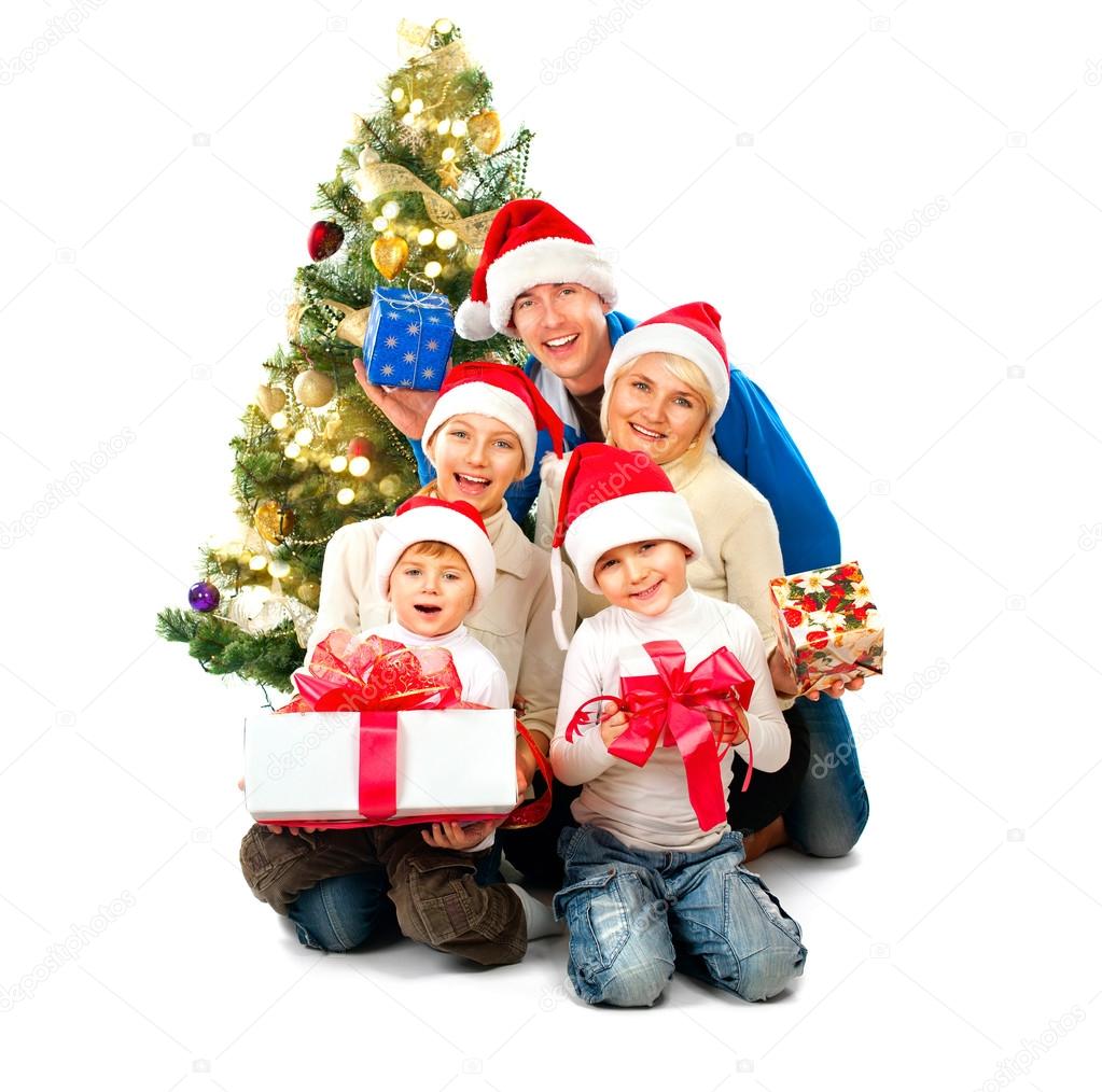 Happy Christmas family with gifts