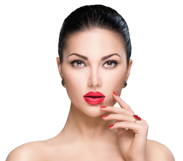 Bella donna con rossetto rosso — Foto Stock