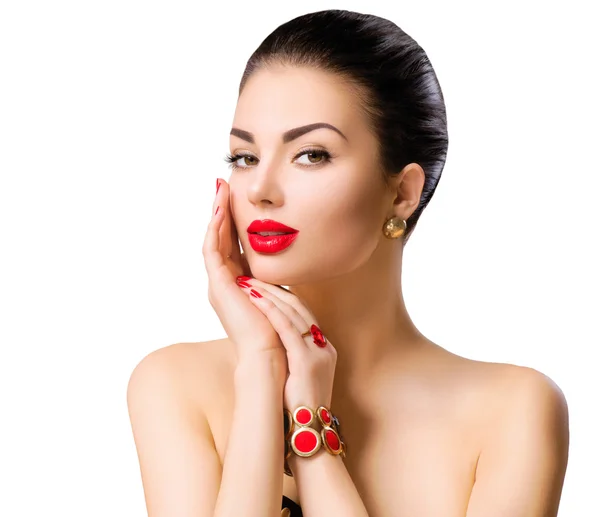 Donna con rossetto rosso — Foto Stock